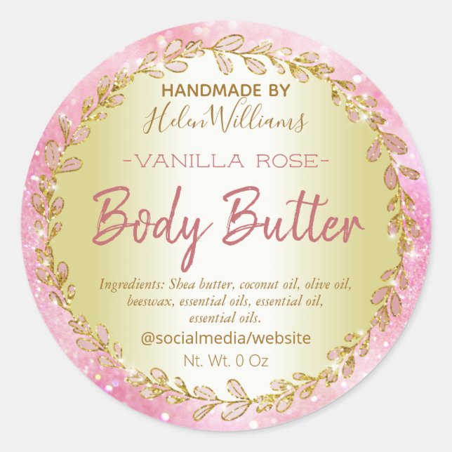 Rosa Guld Glitter Kroppsmörk Etiketter (Framsida)