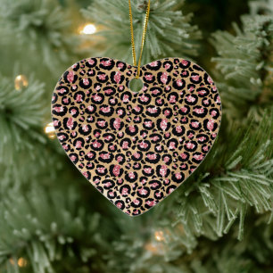 Rosa Guld Glitter Leopard Animal Print Print Julgransprydnad Keramik
