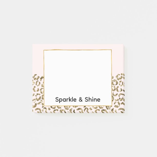 Rosa Guld Glitter Leopard Post-it Block (Framsida)