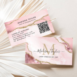  Rosa Guld Glitter marble Agate Monogram QR Visitkort