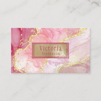 Rosa Guld Glitter Marble Geode Monogram Agate Visitkort