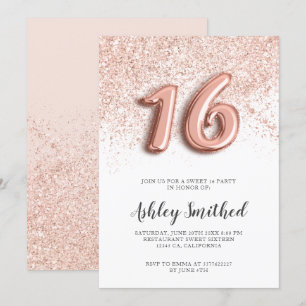 Rosa guld- glitter märker rosa glam chic sötsak 16 inbjudningar