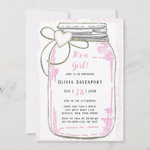 Rosa Guld Glitter Mason Burk Baby Shower Invit för Inbjudningar