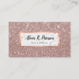 Rosa Guld Glitter Mermor Makeup Artist Hår Visitkort