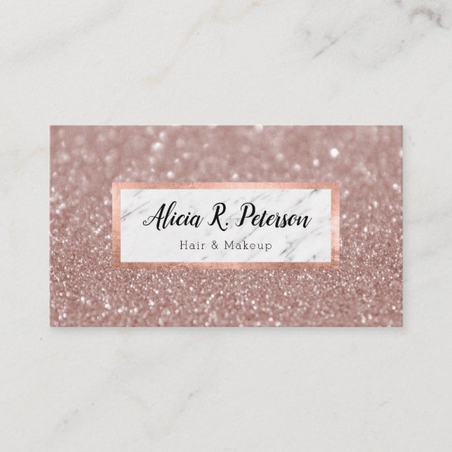 Rosa Guld Glitter Mermor Makeup Artist Hår Visitkort (Framsida)
