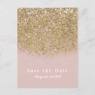 Rosa & Guld Glitter Modern Glam Spara datumet Meddelande Vykort