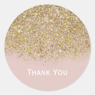 Rosa & Guld Glitter Modern Trendig Glam Chic Festl Runt Klistermärke