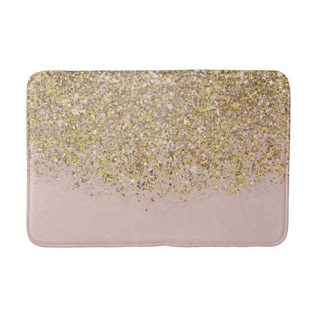 Rosa & Guld Glitter Modern Trendig Glamourös Chic  Badrumsmatta (Framsidan)