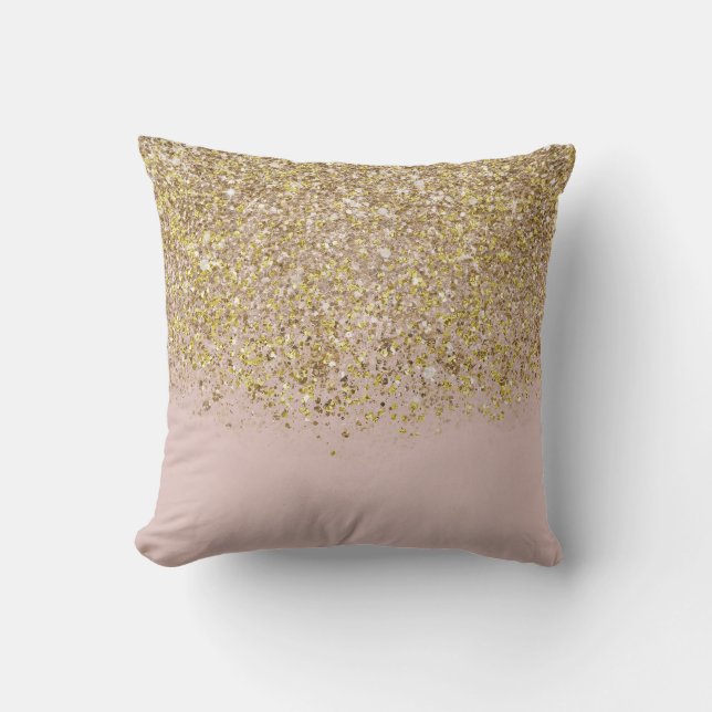 Rosa & Guld Glitter Modern Trendig Glamourös Chic Kudde (Framsida)