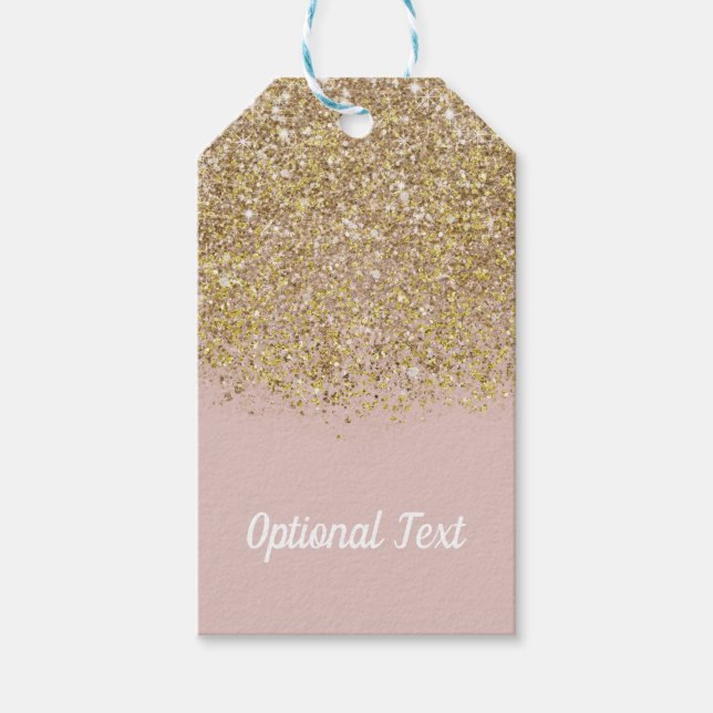 Rosa & Guld Glitter Modern Trendig Glamourös Chic  Presentetikett (Framsidan)