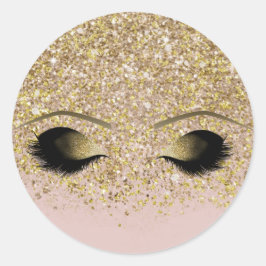 Rosa & Guld Glitter Moderna Guld Smink Ögonfransar Runt Klistermärke