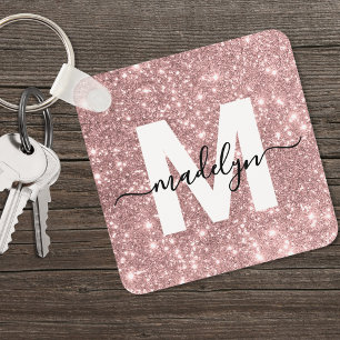 Rosa Guld Glitter Monogram Nyckelring
