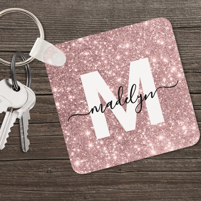 Rosa Guld Glitter Monogram Nyckelring (Rose Gold Glitter Monogram keychain)