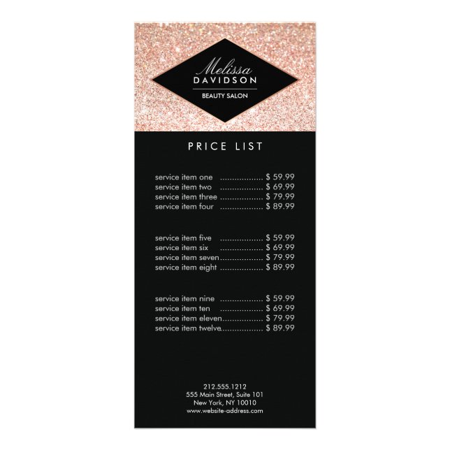 Rosa Guld Glitter och Glamour Skönhet Reklamkort (Framsidan)