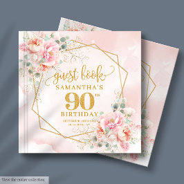 Rosa Guld Glitter Peonies 90:e Gästböcker
