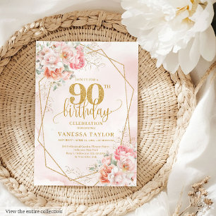 Rosa Guld Glitter Peonies Inbjudan