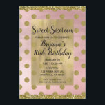 Rosa & Guld Glitter Polka dots Söt 16 16:e Inbjudningar<br><div class="desc">anpassa för varje händelse</div>