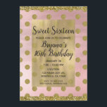 Rosa & Guld Glitter Polka dots Söt 16 16:e Inbjudningar<br><div class="desc">anpassa för varje händelse</div>