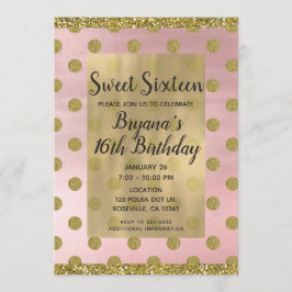 Rosa & Guld Glitter Prickar Söt 16 16-årsdag Inbjudningar