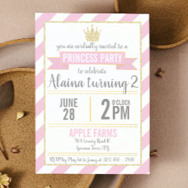 Rosa Guld Glitter Princess Birthday bjudande Inbjudningar