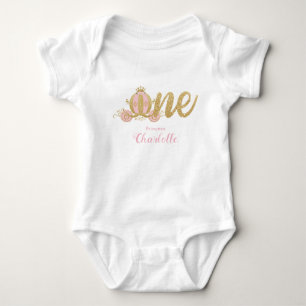 Rosa Guld Glitter Princess Carriage 1:a födelsedag T Shirt