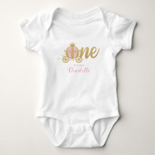 Rosa Guld Glitter Princess Carriage First Birthday T Shirt