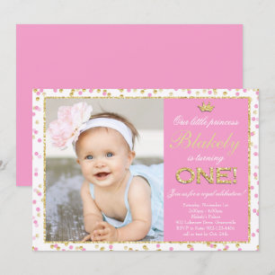 Rosa Guld Glitter Princess First Birthday Inbjudningar
