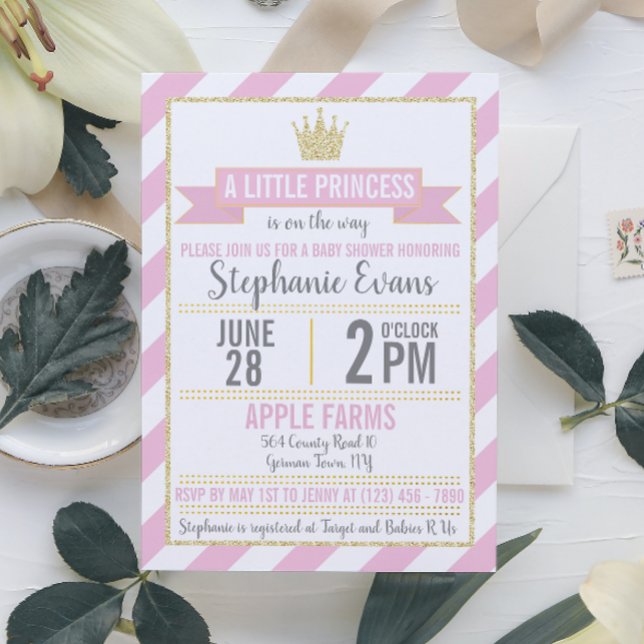 Rosa guld glitter prinsessa baby shower inbjudan (Skapare uppladdad)