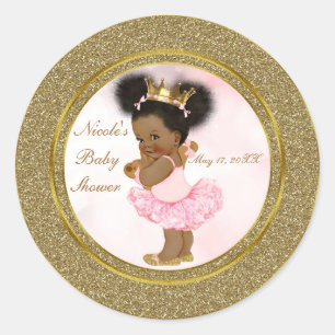 Rosa guld glitter prinsessa vintage svart babyflic runt klistermärke