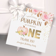 Rosa Guld Glitter Pumpkin Blommigt Girl 1st Birthd