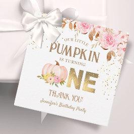 Rosa Guld Glitter Pumpkin Blommigt Girl 1st Birthd Gåvor Etiketter