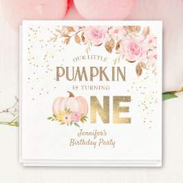 Rosa Guld Glitter Pumpkin Blommigt Girl 1st Birthd Pappersservett