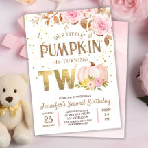 Rosa Guld Glitter Pumpkin Blommigt Girl 2 Birthday