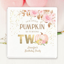Rosa Guld Glitter Pumpkin Blommigt Girl 2 Birthday Pappersservett