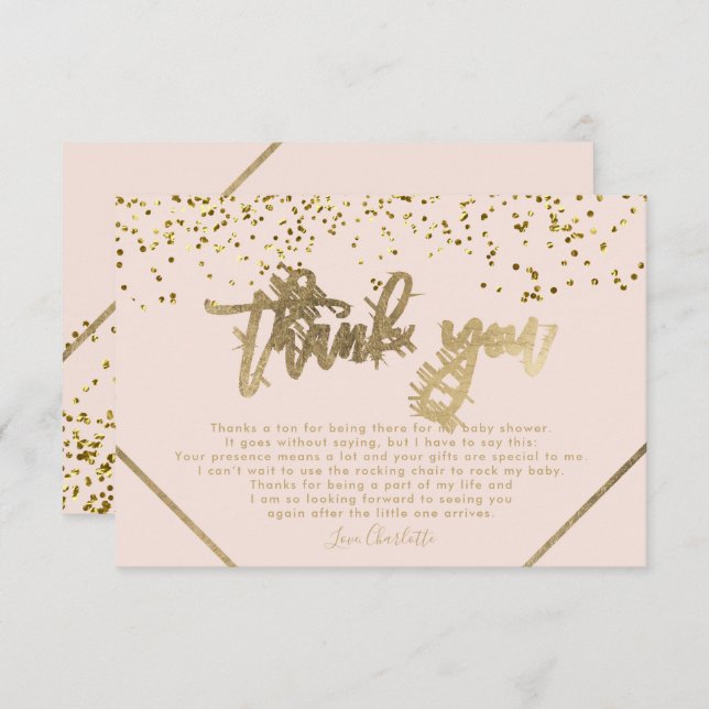 Rosa guld glitter rand tack för barnduschen (Fram/baksida)