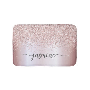 Rosa Guld Glitter Rosa Metall Monogram Kalligrafi Badrumsmatta