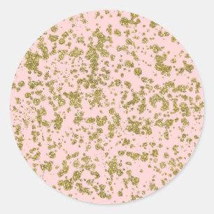 Rosa & Guld Glitter Se Glam Modern Splatter Runt Klistermärke