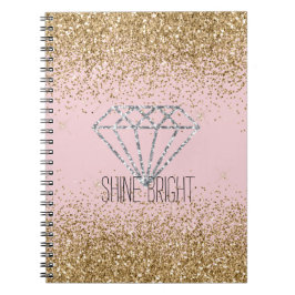 Rosa Guld Glitter Silver Diamant Lysande Ljust Anteckningsbok
