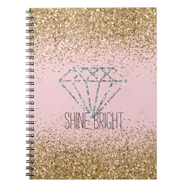 Rosa Guld Glitter Silver Diamant Lysande Ljust Anteckningsbok (Framsidan)