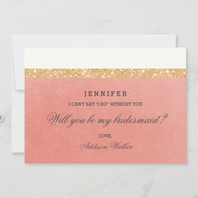 Rosa & guld- glitter | ska dig är min brudtärna inbjudningar (Framsida)