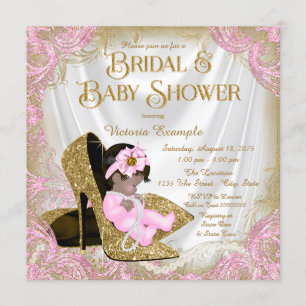 Rosa Guld Glitter Skor Pärl Bröllop Baby Shower Inbjudningar