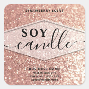Rosa guld glitter skrift soy ljus etikett