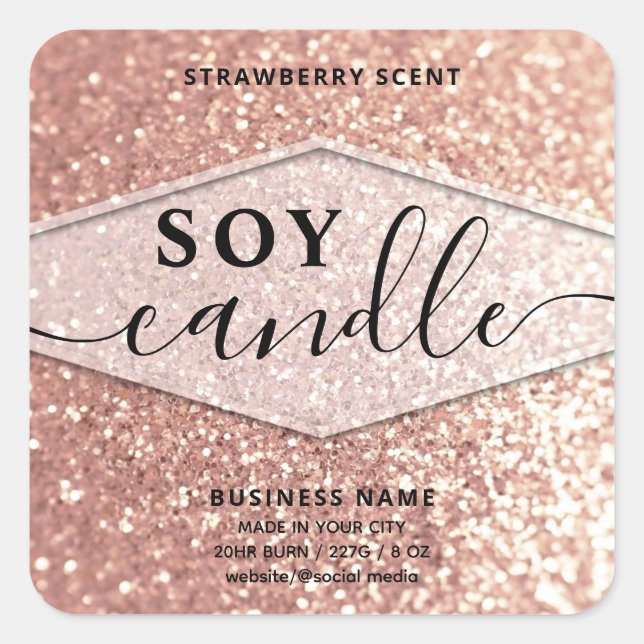 Rosa guld glitter skrift soy ljus etikett (Framsida)