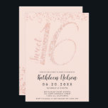 Rosa guld- glitter skrivar rodna sweet sixteen för inbjudningar<br><div class="desc">En chic,  en elegant och flickaktigt rosa guld- glitterkonfettisparkles söta 16 som födelsedagsfest inbjudan med borstar,  skrivar typografi med elegant calligraphy,  stora 16. Den pastellfärgade rodna rosafärgbakgrunden är fullständigt anpassadet.</div>