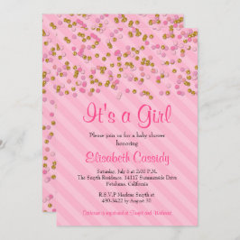 Rosa & Guld Glitter Sprinkle Baby Shower Inbjudan