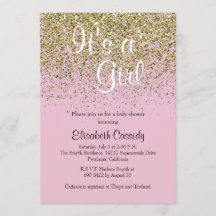 Rosa & Guld Glitter Sprinkle Baby Shower Inbjudan