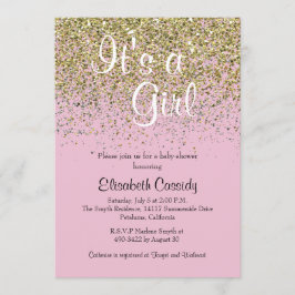 Rosa & Guld Glitter Sprinkle Baby Shower Inbjudan
