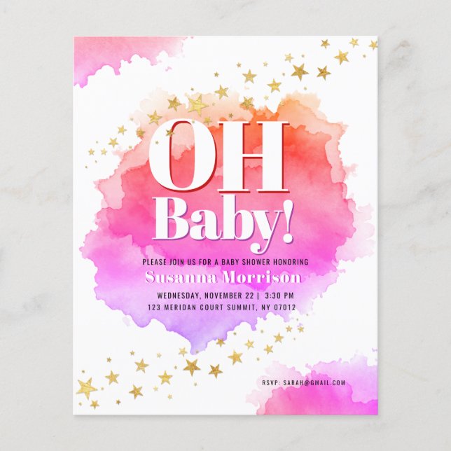 Rosa Guld Glitter Stars Baby Shower-inbjudan (Framsida)