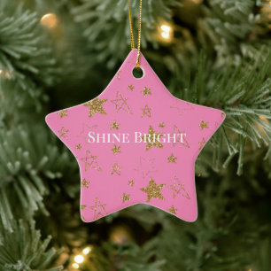 Rosa Guld Glitter Stars Julgransprydnad Keramik