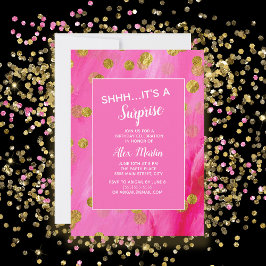Rosa Guld Glitter Surprise Födelsedagsfest Inbjudningar